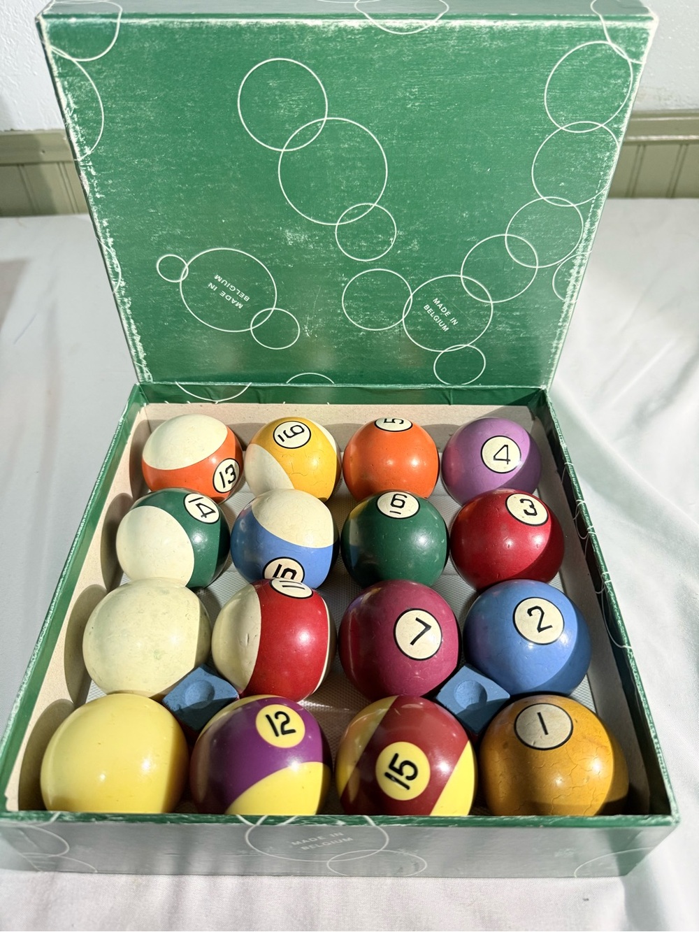 Vintage Aramith Billiard Pool Balls Original Box Made In Belgium . Missing #8